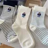 Calcetines de Otoño e Invierno para Mujer con Oso de Dibujos Animados, Rayas Vintage, a Media Pantorrilla, Estilo Universitario Coreano, Lindos, Ins, Versátiles Japoneses, Caídos