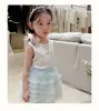 Nuevo Top Floral sin Mangas para Niñas Verano 2026, Dulce y Lindo Top Estilo Coreano con Falda de Tul Degradada