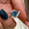 Luz de luxo Santa Maria Mar Cor Azul Veneza Costa Anel de Amor Moda All-match Heart-shaped High Carbon Diamond Anel Feminino