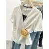 Camiseta de Manga Corta para Mujer Talla Grande, Estilo Nuevo Verano 2026, Versátil, Bloques de Color Sencillos, Ceñida a la Cintura, Curva, Dulce, Juvenil