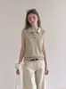 Colete de Tricô Vintage com Gola Polo Estilo Old Money para Mulheres, Design Slim-Fit de Verão, Sem Mangas, Adequado para Usar em Camadas ou Sozinho