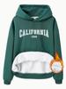 Suéter Feminino Transfronteiriço CALIFORNIA Estampado Comércio Exterior Casual Moda Suéter Feminino com Forro de Fleece Manga Longa com Capuz Camisa