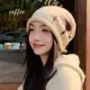 Gorro feminino de outono e inverno com cinco pontas e cordão, afina o rosto, quente, resistente ao frio, tricotado, barra dobrada