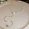 Collar con Colgante Metálico Ovalado de Acero de Titanio Nicho Personalizado Moda Cadena de Lana Ajustable Todo Fósforo Collar de Gama Alta para Mujeres