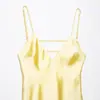 Estilo Europeo y Americano Transfronterizo Exportación Aliexpress Ropa de Mujer Zr Nuevo Vestido Midi de Textura Satén de Seda con Cuello Cuadrado