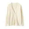 Estilo Transfronterizo Adelgazante Nuevo de Alta Gama Cardigan de Cachemir con Cuello en V Tejido de Manga Larga Abrigo para Mujer, Delgado y de Corte Holgado