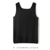 Camisole Vest Tricotado Feminino Simples de Cor Sólida com Gola U e Textura Canelada Vertical, Soltinho Casual, 100% Caxemira, Novo