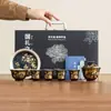 Juego de Taza Gaiwan para Té Chapado en Plata Oro de Fábrica 999 con Ramas Doradas y Orquídeas, Juego de Té Kung Fu, Juego de Utensilios de Té, Caja de Regalo de Lujo