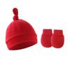 Comercio Exterior Primavera y Otoño Delgado Sombrero para Bebé Fetal Sombrero para Recién Nacido Sombrero para Bebé con Nudo y Pompón Set de Sombrero y Guantes de una Sola Capa