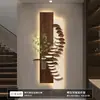 Pintura Decorativa de Entrada Lujosa y Sofisticada con Plantas Verdes Hidropónicas y Mural de Iluminación para Pasillo o Corredor