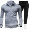 Nueva Sudadera Deportiva con Cremallera y Cuello Alto para Hombre Chaqueta con Capucha para Hombre Color Sólido Cárdigan Pantalones Largos Conjunto Deportivo Casual