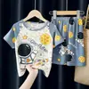 Pijama para Niños y Niñas Verano Manga Corta Ropa de Aire Acondicionado para Niños Delgada Dibujos Animados Talla Mediana Niños Grandes y Bebé Traje de Ropa para el Hogar