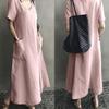 Vestido Retro de Algodón y Lino con Cuello en V de Corte Amplio, Estilo Artístico Chino, Creativo Verano 2026 para Mujer