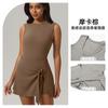 Falda de Tenis Yoga de Dos Piezas Falsas Exclusiva Transfronteriza Europea y Americana Vestido Deportivo Anti-Exposición Look Adelgazante Tirante para Mujer