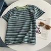 Camiseta de Textura Rayada de Manga Corta Verano Sentido del Diseño Nicho Estudiantes Hombro Corto Adelgazante Pequeño Top Nuevo
