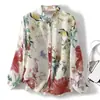 Foto Real Outono Novo Tecido de Camisa com Estampa Floral em Aquarela Rosa Top Floral Pequeno Versátil Francês Top Feminino