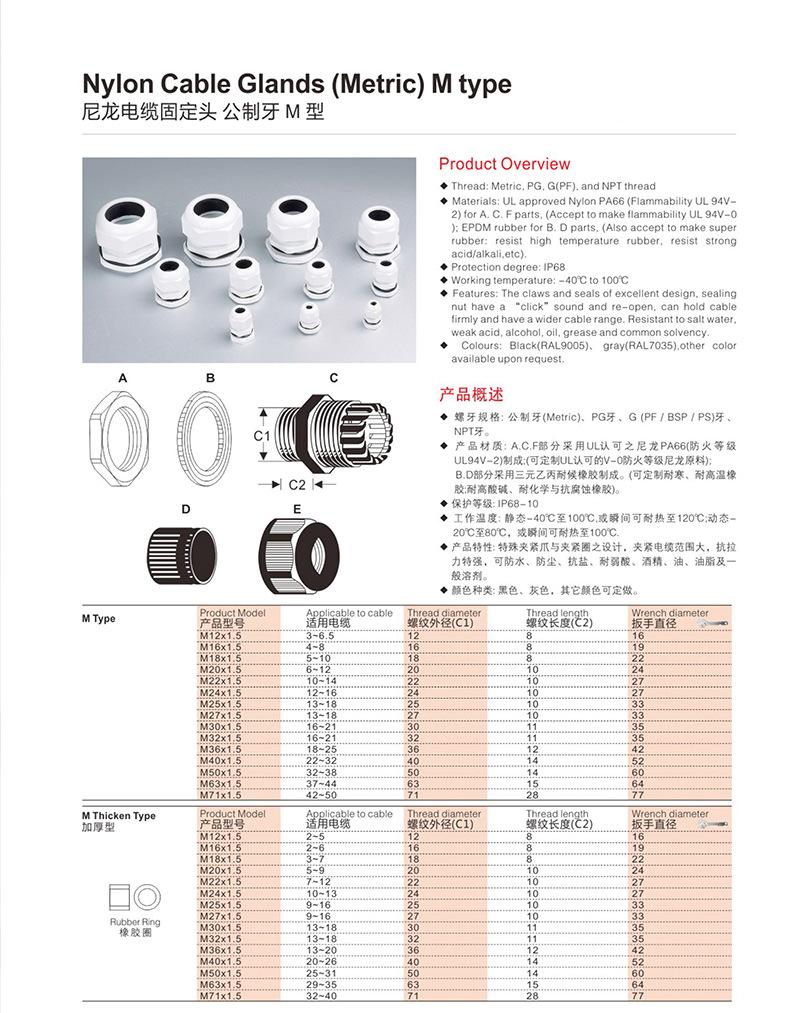 尼龙电缆固定头 公制牙M型 (2)