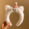 Diadema de Felpa con Orejas de Oso Blanco Nueva Linda de Dibujos Animados para Lavado de Cara Maquillaje Pasador Accesorios para el Cabello Diadema Otoño e Invierno