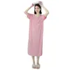 Vestido de Verano 2023 de Hilo de Seda Helada de Manga Corta con Abertura Lateral para Mujer, Holgado, para Casa, Camisón, Base de Vestido Largo, Moderno