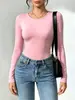 Ropa de mujer top capa base chica atrevida ropa interior ropa exterior corte ajustado cómoda ceñida cálida tejida color liso ropa mujeres
