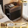Mesita de noche de madera maciza con cerradura de huellas dactilares, Nuevo modelo 2026, Estilo de mediados de siglo, Sensación simple y de alta gama, Armario pequeño de almacenamiento para dormitorio