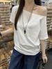 Algodão Puro Manga Curta de Um Ombro Versátil Nova Coleção Primavera e Verão Estilo Coreano Solto Emagrecedor Elegante Camiseta Top Meia-manga para Mulheres