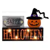 2026 Decorações de Mesa de Halloween Mais Vendidas Transfronteiriças Abóbora de Madeira Iluminada Fantasma Bruxa Decorações para Festa de Halloween