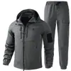 Conjunto de jaqueta masculina transfronteiriça para primavera e outono, vestuário de trabalho para primavera e outono, uniforme de treinamento com capuz camuflado durável, vestuário de trabalho para exterior