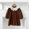 Novo Vestido de Menina Outono Bebê Estilo Coreano Manga Longa Gola de Renda Floral Vestido Princesa Roupa de Engatinhar para Bebê