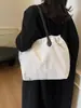 Bolsa de Cordão Listrada Feminina 2024 Outono e Inverno Nova Bolsa Tote de Grande Capacidade Bolsa de Mão Vintage Bolsa de Ombro Transversal Tendência