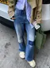 Jeans Patchwork de Cintura Media-Baja de Moda para Mujer, Pantalones Rectos Slim Fit, Pantalones Largos Acampanados Versátiles y Elegantes Transfronterizos