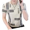 Comercio Exterior Hombres Nuevo Verano Jacquard Cuello Redondo Seda de Hielo Elástico Jersey Camiseta Manga Corta Trendy Adolescente Hombre Top