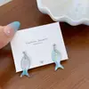 Aretes de Pez Gato Láser de Nácar para Mujer Aguja de Plata Frescura Marina Dibujo Animado Simple Lindos Geniales Aretes para Estudiantes