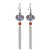 Pendientes Largos de Borla de Cloisonné de Plata S925 Rey Ciervo Dorado Elegantes de Estilo Étnico Gancho para la Oreja de Pavo Real Pendientes para Mujer