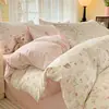 Conjunto de quatro peças estampado 100% algodão, roupa de cama respirável e amiga da pele em algodão puro com múltiplos padrões, adequado para uso em quarto e dormitório