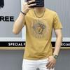 Moda Estação Europeia Marca de Moda Simples Ajuste Slim Gola Careca Cabeça de Beleza Camiseta de Manga Curta Masculina Verão 2025 Nova Camiseta