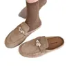 Pantuflas de cuero suave con hebilla metálica retro, slip-on, suela suave, punta cerrada, para mujer, novedad otoño 2026, suela gruesa, tacón bajo