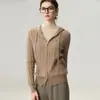 Cárdigan de Cachemir para Bebé Pequeño Otoño Invierno Nuevo Estilo para Mujer Engrosado con Capucha y Cordón Trenzado de Canalé Cremallera Doble Abrigo Suéter de Punto