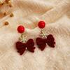 Año Nuevo Tobillera Roja Flocada Lazo Aretes Copo de Nieve Lujo Ligero Sentido de Alta Gama Estilo Ins Aretes Dulces Elegantes para Mujeres