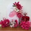 Pedido de casamento banquete de casamento flor artificial rosa vermelha floral decoração de casamento cartão de boas-vindas placa KT flor falsa de casamento flor de seda flor decorativa