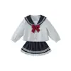 [7A Antibacteriano] Conjunto de Roupa Outonal para Meninas, Novo Conjunto de Duas Peças Estilo Academia com Gola Azul Marinho para Outono