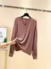 Camiseta Suelta de Modal para Mujer, Ropa de Verano Delgada de Manga Larga con Protección Solar, Nuevo Top de Cuello en V, Ropa Femenina Estilo Coreano, Camiseta de Talla Grande