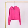 Moletom Lulu com Gola Alta e Meio Zíper com Etiqueta, Em Estoque Entrega Direta, Etiqueta Dourada, Zíper Dourado, Moletom Casual Solto Curto de Fleece