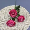 Flores Artificiais Rosa Real de 3 Cabeças Transfronteiriças Flores Falsas Vermelhas e Brancas Buquê Decorativo Materiais Florais de Casamento Arte Floral Rosas