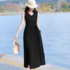 Novo Vestido de Verão 2026 com Design Acinturado, Vestido de Algodão e Seda de Alta Contagem de Fios Emagrecedor, Elegante Vestido de Praia para Férias Estilo Mãe