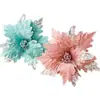 Venta caliente transfronteriza 25 cm franela con lentejuelas flor de Navidad hecha a mano gris plateado dorado polvo simulación decoración de árbol de Navidad fábrica de origen