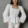 Camisa Jacquard de Alta Gama Estilo Francés 2026 Nueva Blusa para Mujer de Cuadrado con Mangas Abullonadas Moda Femenina Primavera