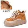 Botines Retro Western de Cuero Genuino para Mujer para Otoño e Invierno Zapatos Ligeros de Plataforma Alta Zapatos de Caña Alta con Bloques de Color de Punta Redonda con Cordones Trbottomy