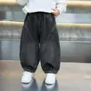 Pantalones de Mezclilla de Pierna Curva de Color Sólido para Niños, Ropa de Primavera y Otoño, Estilo Coreano, Pantalones Casuales Modernos y Geniales para Niños, Pantalones para Bebé, Comercio Exterior