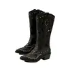 Botas Vaqueras Occidentales para Mujer, Modernas con Remaches, Versátiles, Nuevo Estilo Verano 2026, Punta Puntiaguda, Caña Alta, Bordadas Huecas, Botas de Montar